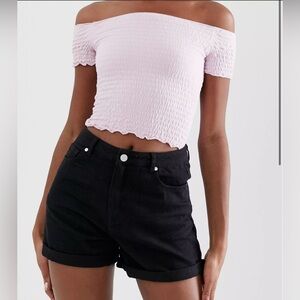 Missguided Riot High Waisted Mom Jean Black Shorts